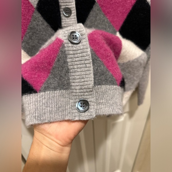 Charter Club Cashmere 100% 2-ply Luxurious Cardigan Argyle Print,size M - Picture 3 of 7